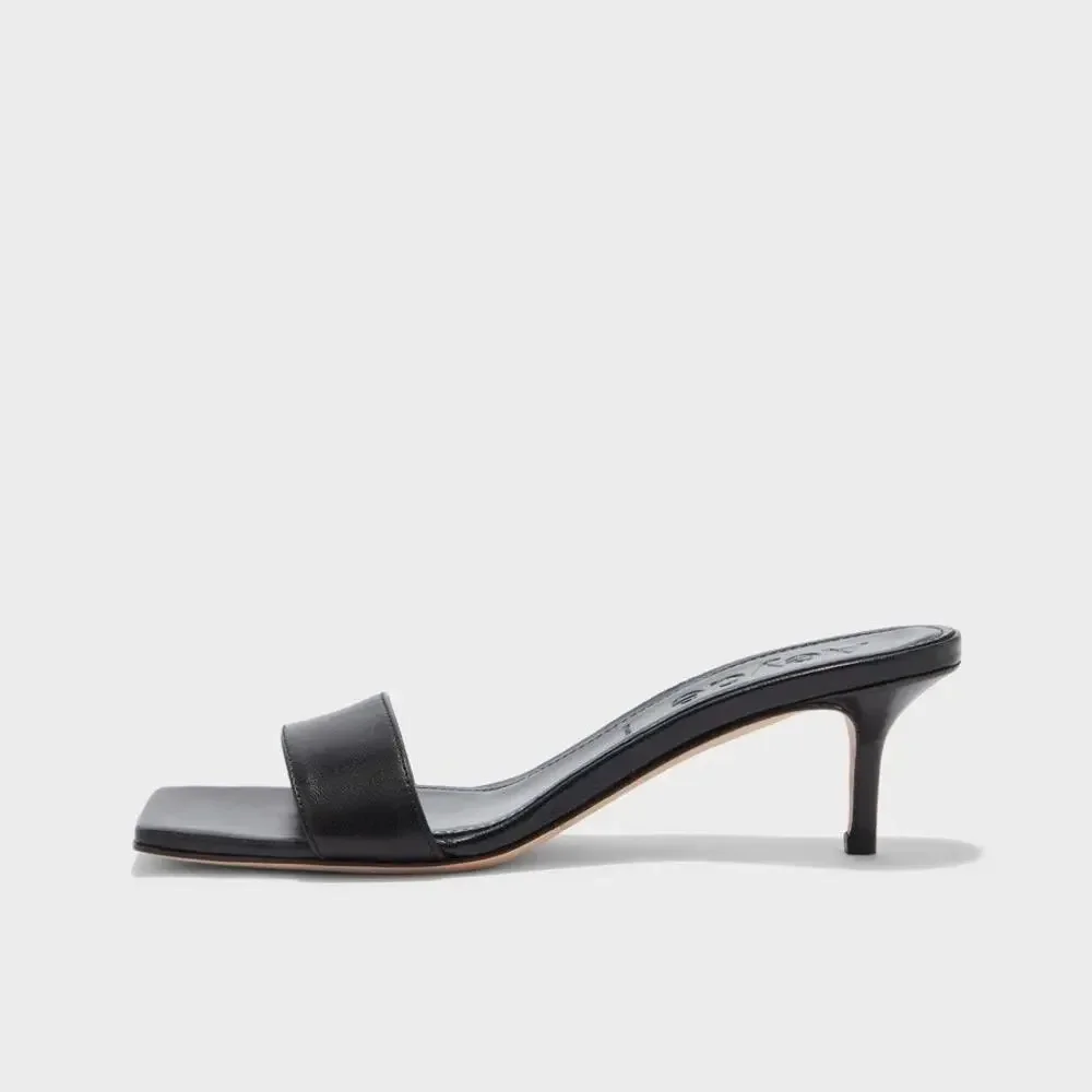 Aeyde Ilvy Leather Mules Black Kitten Heel Size 38 EU 8 US - Picture 2 of 7